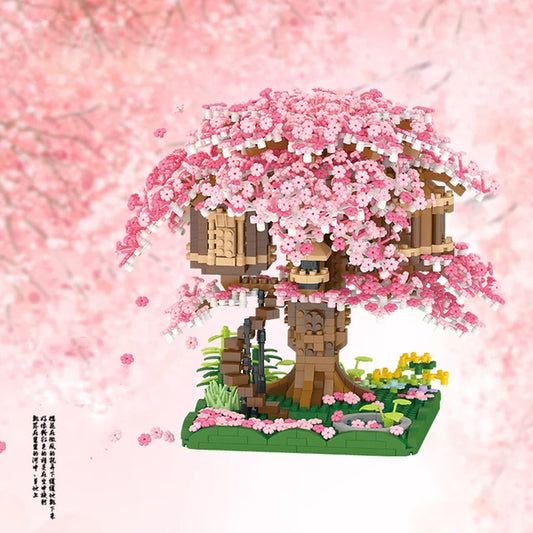 Mini Sakura Tree House 2138Pcs Build Block City Street View Cherry Blossom Model Building Blocks Toys Children Gifts